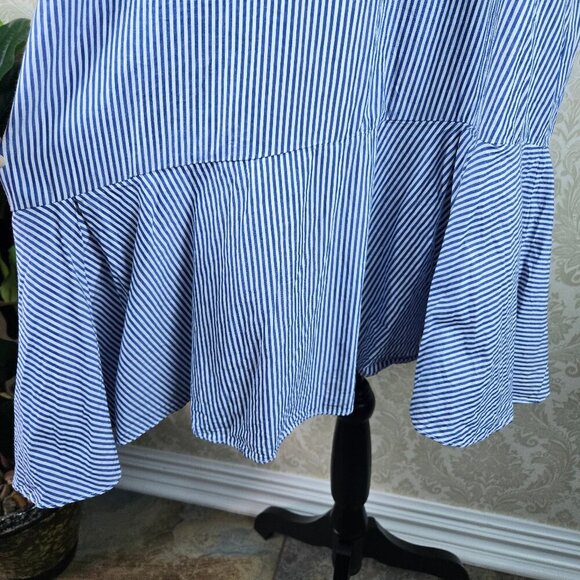 Zara Trafaluc Collection Sz XL Blue White Striped Dress Exposed Back Zip Ruffle - Picture 4 of 12